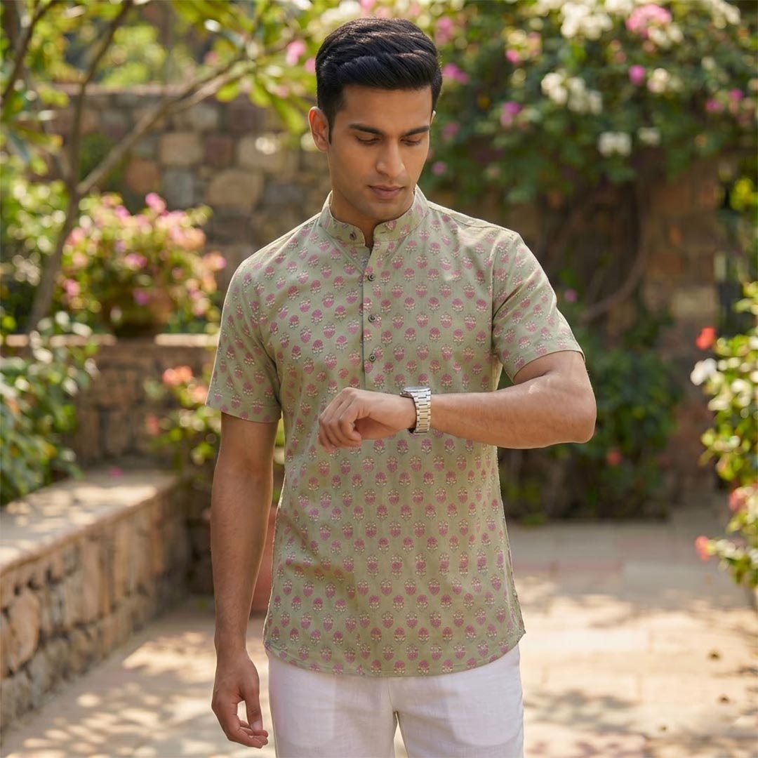 Cotton Men Short Kurta-ELLE111118