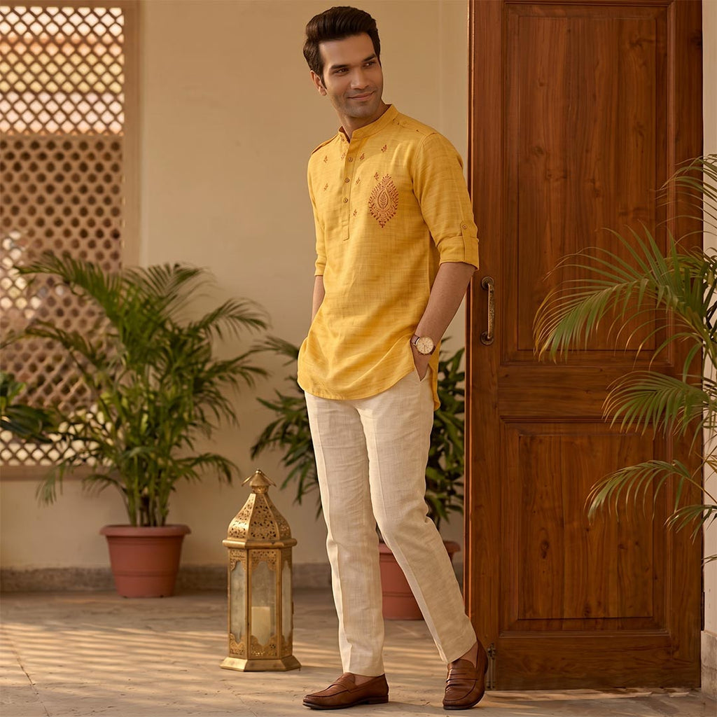Cotton Short Mens Kurta-ELLE114166