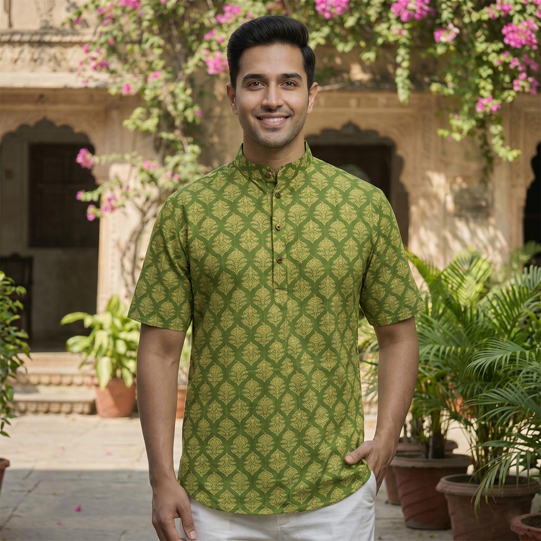 Cotton Men Short Kurta-ELLE111118