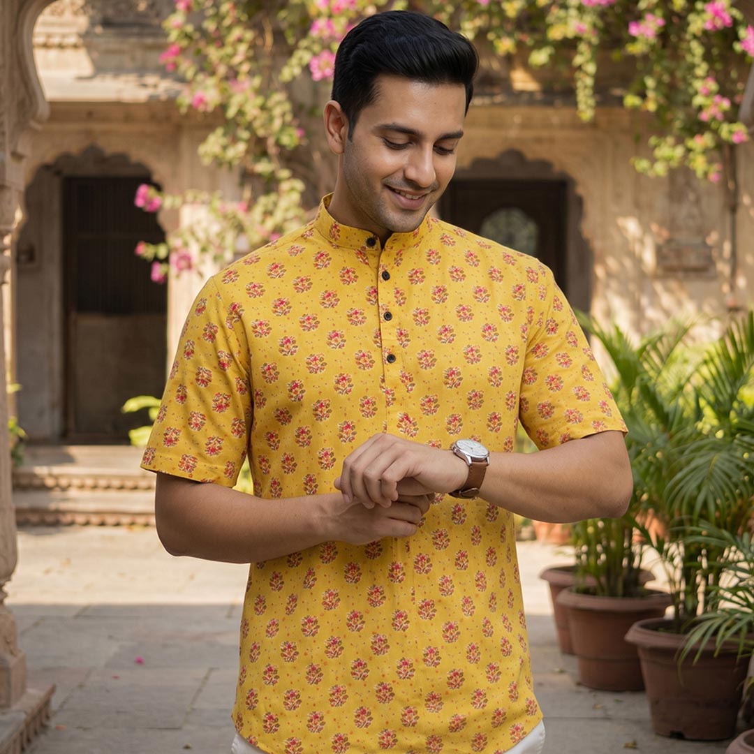 Cotton Men Short Kurta-ELLE111118