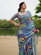 Chinnon Silk Digital print with real mirror work Saree-MANSH-00005