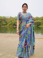 Chinnon Silk Digital print with real mirror work Saree-MANSH-00005