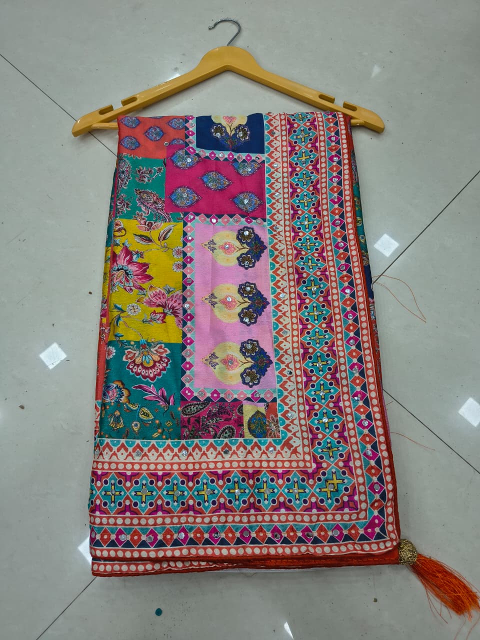 Chinnon Silk Digital print with real mirror work Saree-MANSH-00005