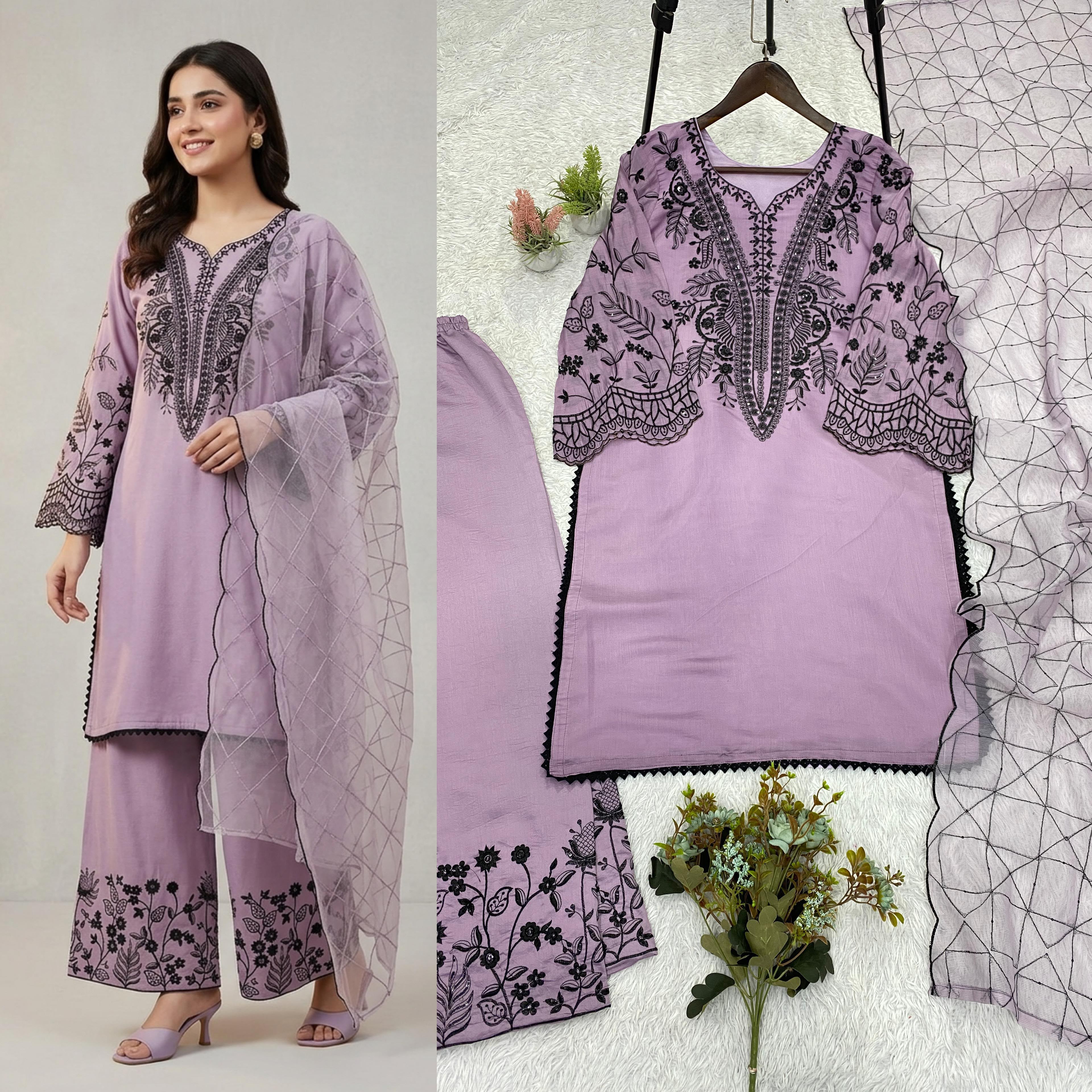 PREMIUM SEQUENCE EMBROIDERED TOP, PALAZZO & DUPATTA SET-MANSH-00010