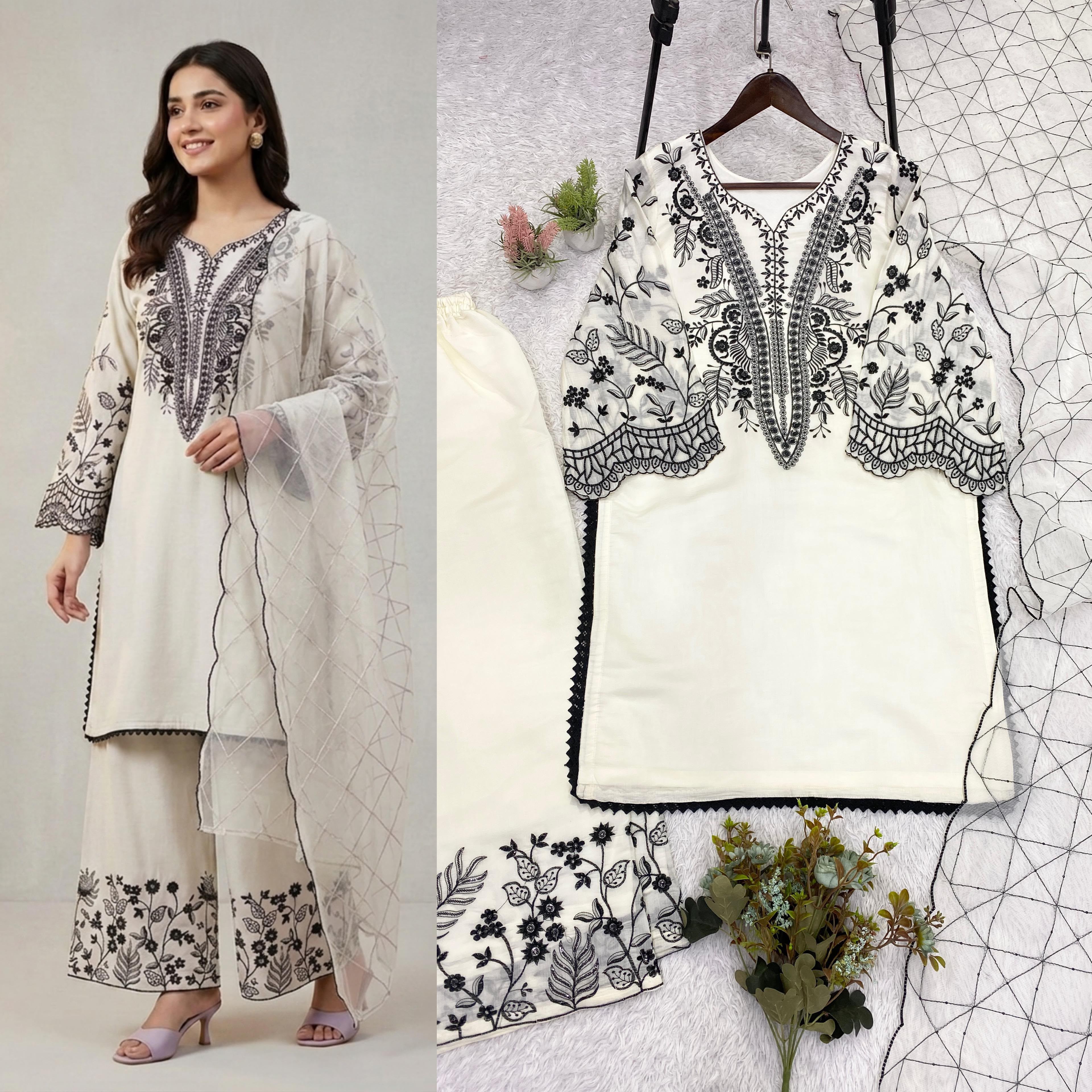 PREMIUM SEQUENCE EMBROIDERED TOP, PALAZZO & DUPATTA SET-MANSH-00010