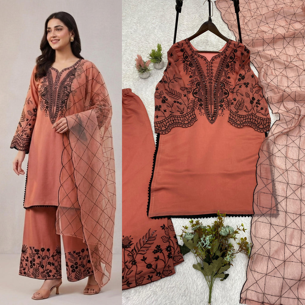 PREMIUM SEQUENCE EMBROIDERED TOP, PALAZZO & DUPATTA SET-MANSH-00010