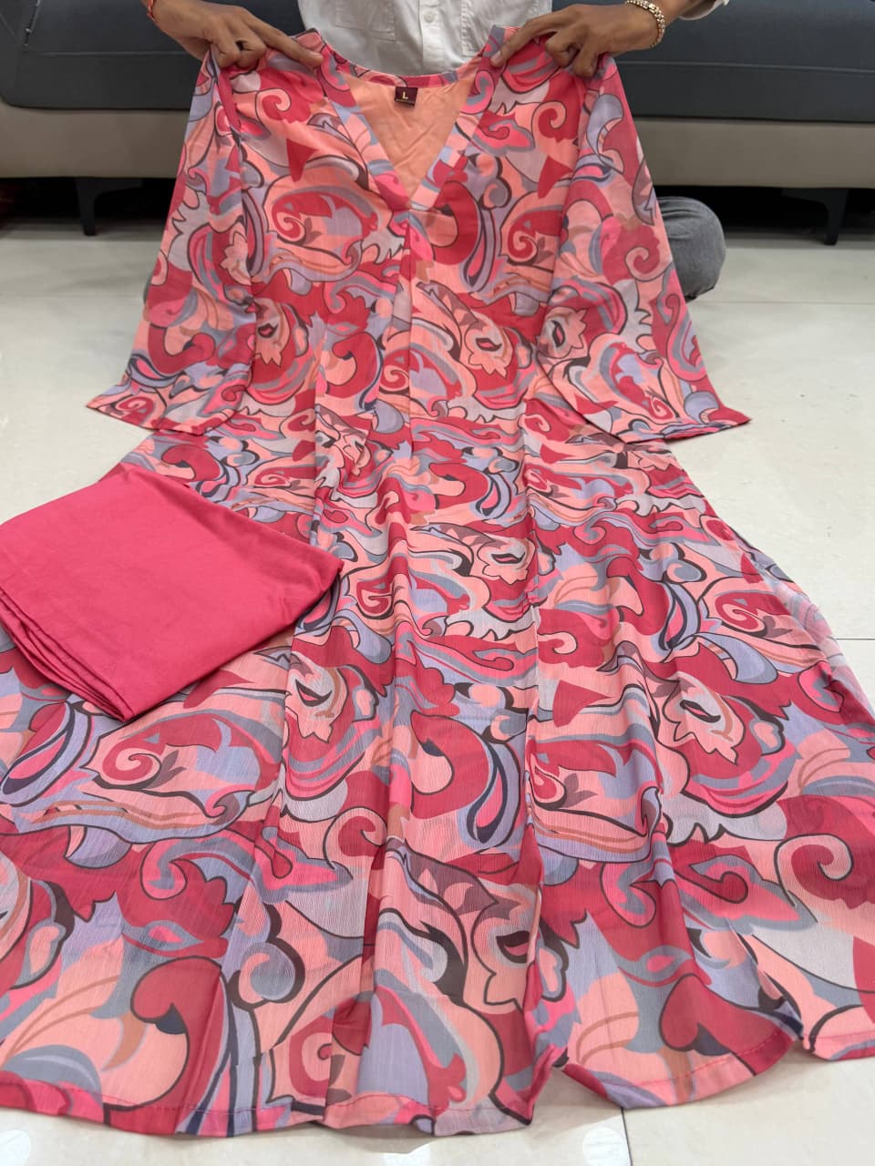Chiffon Silk Anarkali Gown with Pant Set-MANSH-00006